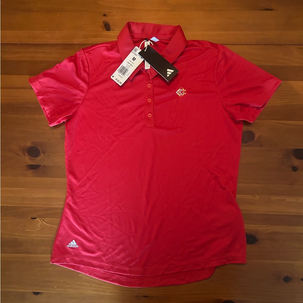 Oakmont Country Club Adidas Red Short Sleeve Polo Button Down